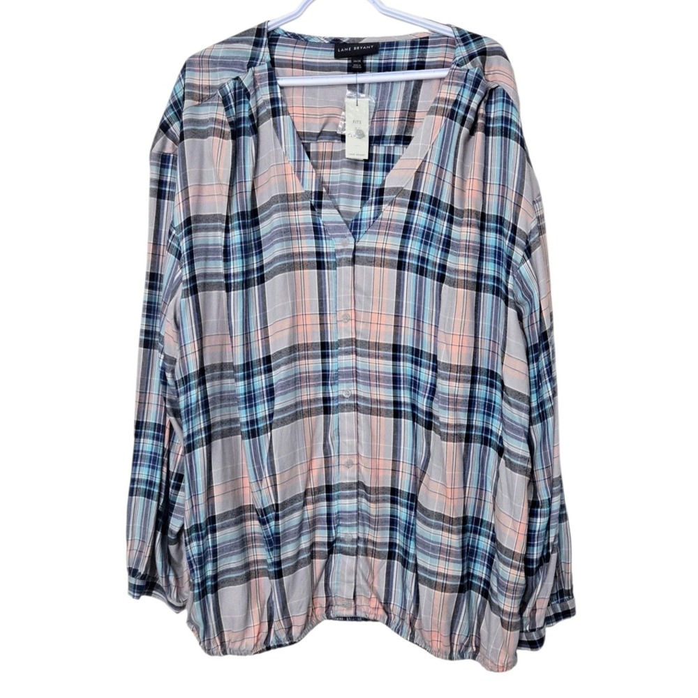Lane Bryant Top No-Peek Collection Plaid Elastic Waist NWT Size 26/28 or 4X
